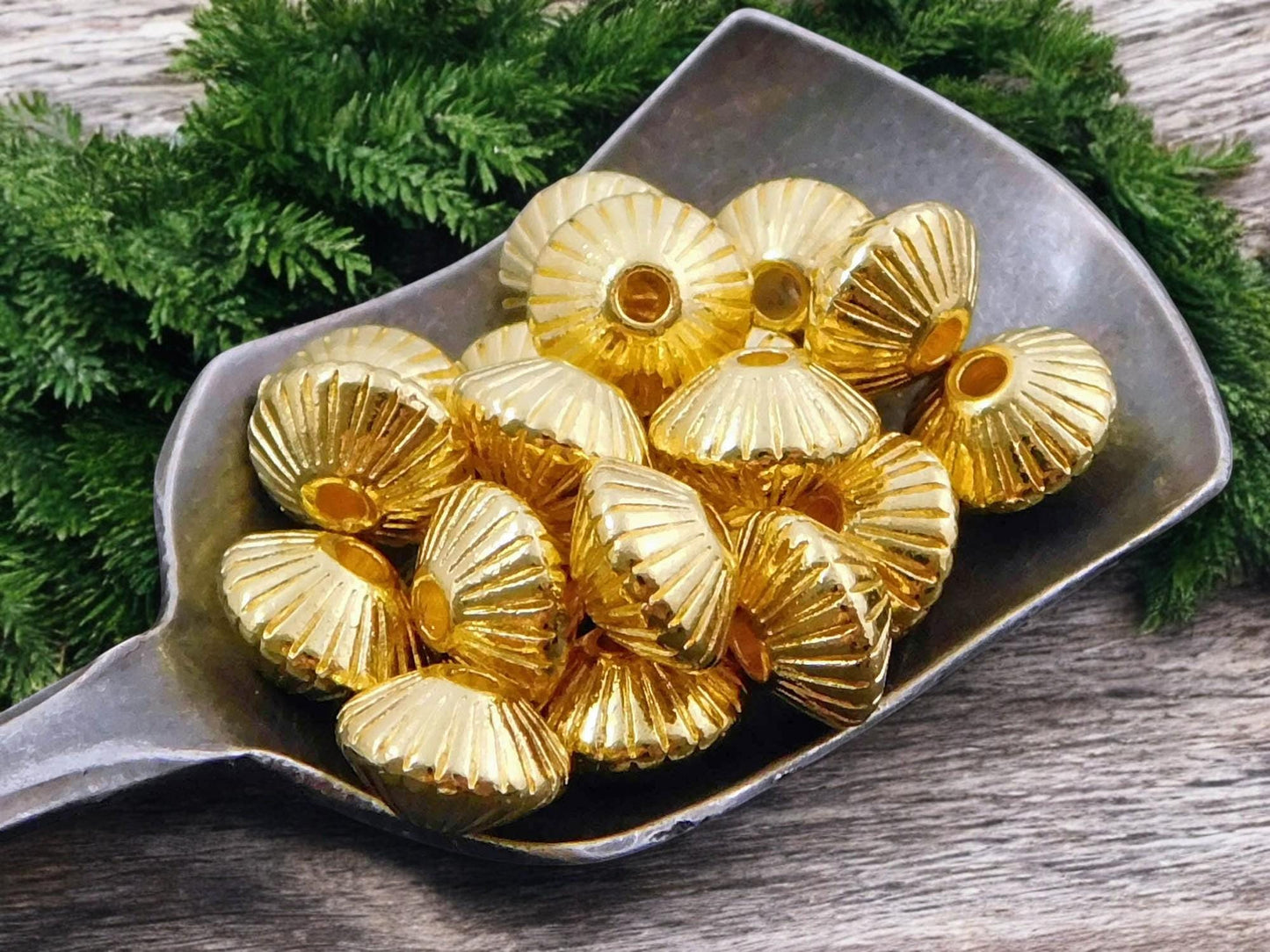 *100* 6x8mm Golden Fluted Bicone Spacer Beads