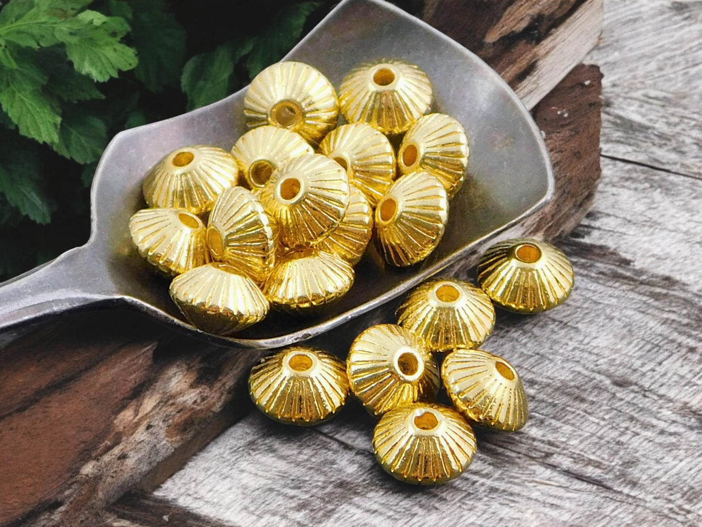 *100* 6x8mm Golden Fluted Bicone Spacer Beads