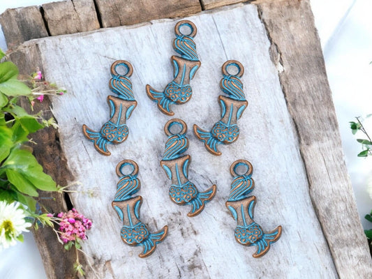 Mermaid Charms - Patina Charms - Metal Charms - Copper Charms - 20x9mm - 20pcs - (3566)