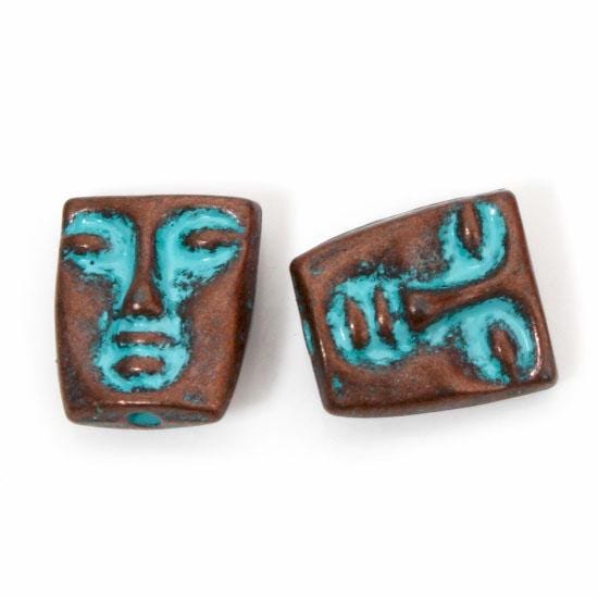 Metal Beads - Copper Beads - Mask Beads - Tribal Beads - Patina Beads - 12x10mm - 20pcs - (1963)