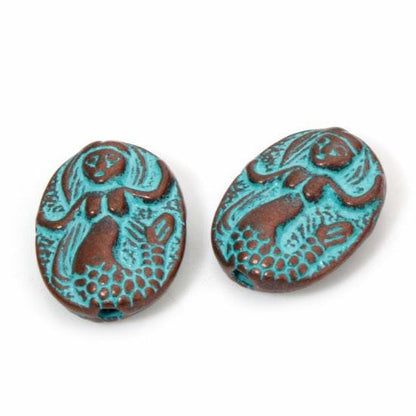 Metal Beads - Copper Beads - Mermaid Beads - Mermaid Charm - Patina Beads - 15x12mm - 20pcs - (945)