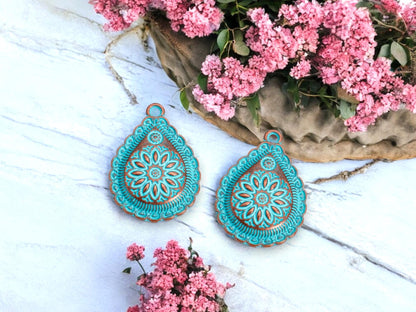 Metal Charms - Patina Charms - Drop Charms - Copper Charms - 28x21mm - 20pcs - (A428)