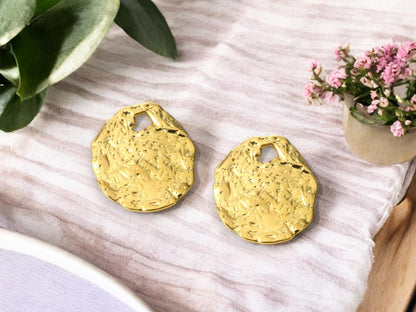 Minimalist Charms - Metal Charms - Hammered Charms - Stainless Steel Charms - Gold Charms - 2pcs - 35x30mm - (A302)