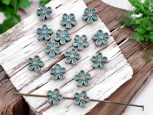 Metal Beads - Copper Beads - Flower Beads - Floral Charm - Patina Beads - 7mm - 100pcs - (5796)