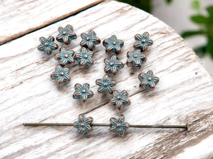 Metal Beads - Copper Beads - Flower Beads - Floral Charm - Patina Beads - 7mm - 100pcs - (4633)