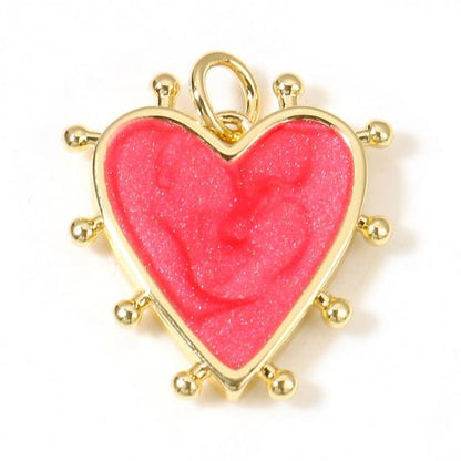 19x18mm 18k Gold Plated Pearlized Enamel Heart Charms