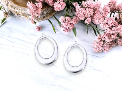 Silver Charms - Metal Charms - Drop Charms - Earring Charms - 2pcs - 29x19mm - (5444)