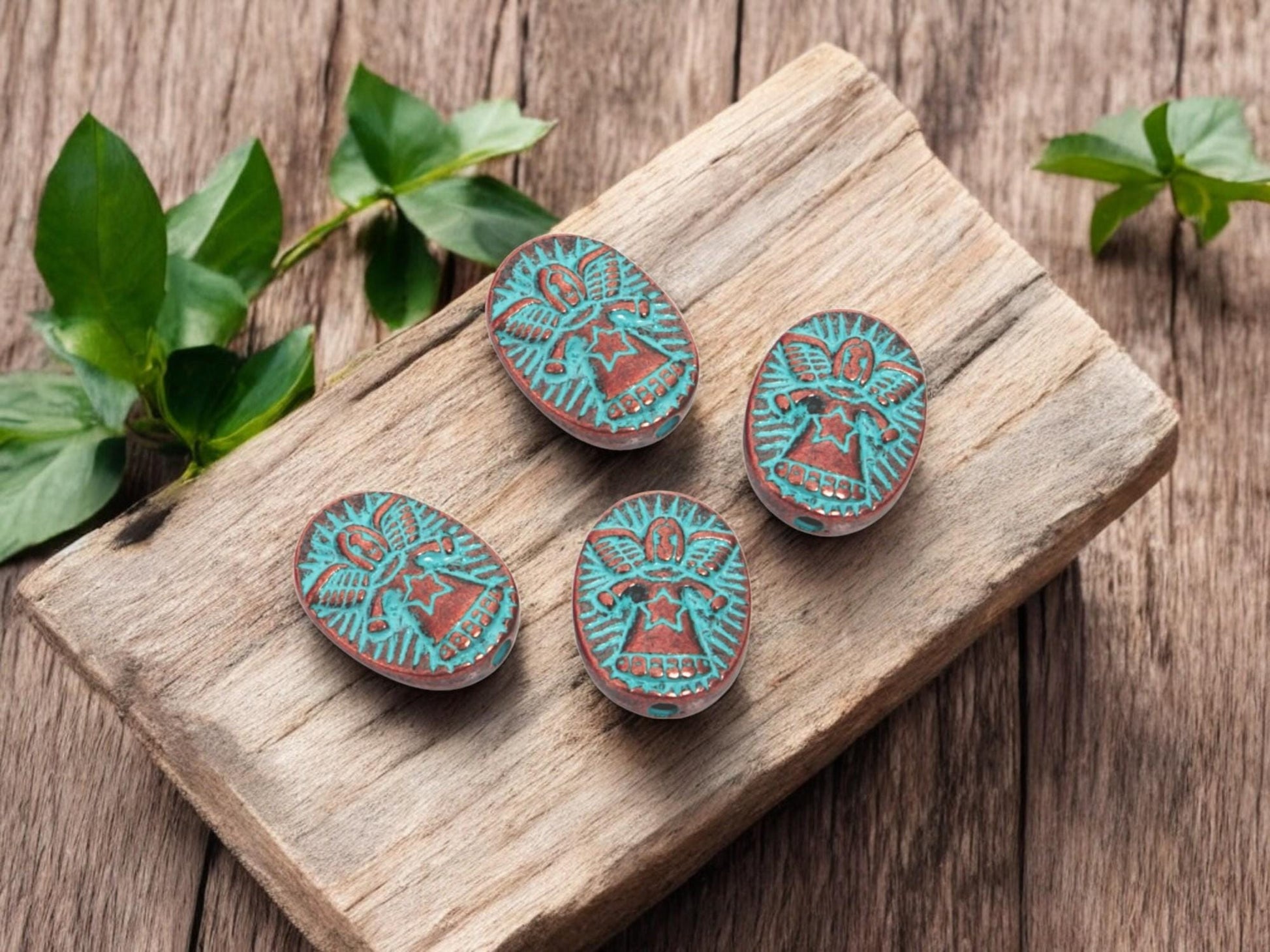 Metal Beads - Copper Beads - Angel Beads - Religious Beads - Patina Beads - 16x12mm - 20pcs - (2398)