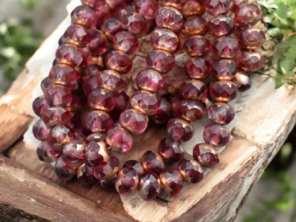 *25* 5x7mm Copper Washed Matte Fuchsia Crystal Fire Polished Rondelle Beads