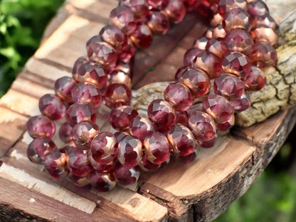 *25* 5x7mm Copper Washed Matte Fuchsia Crystal Fire Polished Rondelle Beads