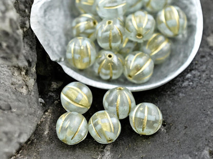 *20* 8mm Gold Washed Mint Crystal Melon Beads