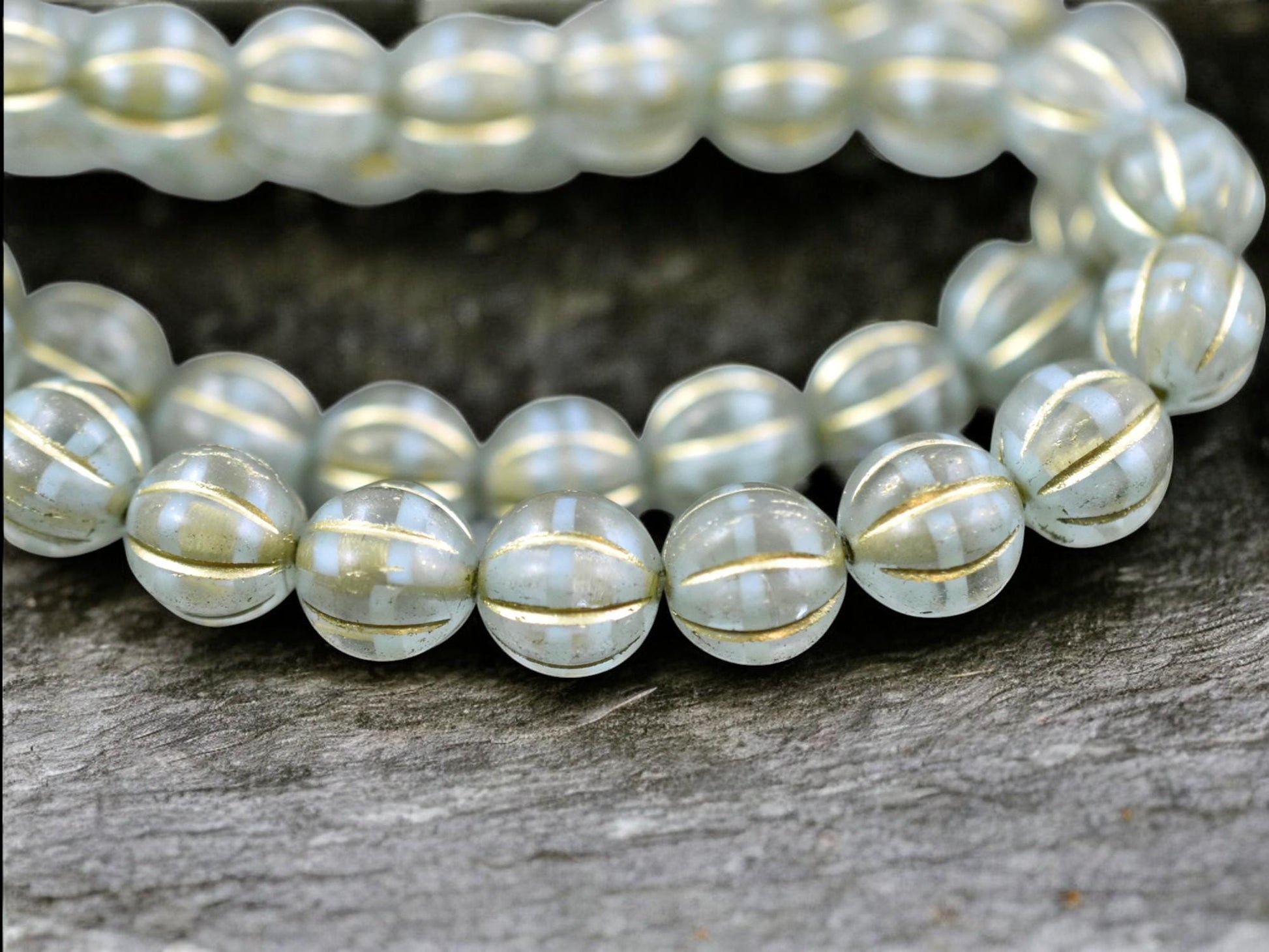 *20* 8mm Gold Washed Mint Crystal Melon Beads