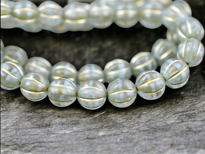 *20* 8mm Gold Washed Mint Crystal Melon Beads