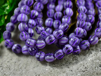 *25* 6mm Purple Pansy Round Melon Beads