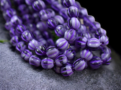 *25* 6mm Purple Pansy Round Melon Beads