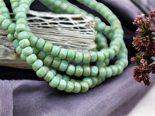 *50* 4x3mm Green Turquoise Picasso Trica Beads