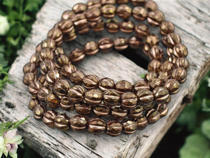 *25* 6mm Copper Washed Dark Bronze Faceted Round Melon Beads