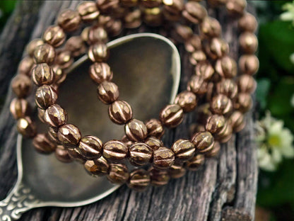 *25* 6mm Copper Washed Dark Bronze Faceted Round Melon Beads