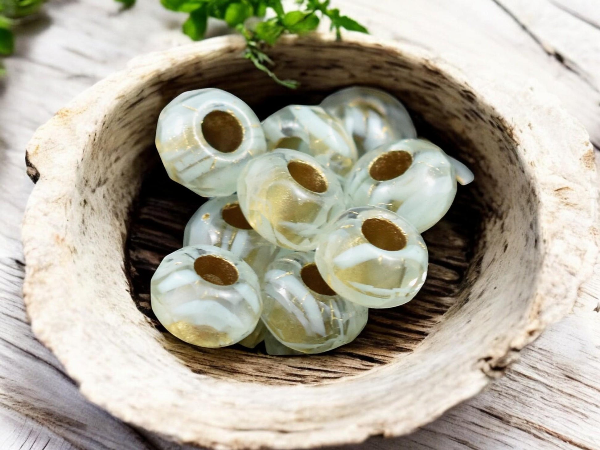 *25* 5x8mm Gold Lined Seafoam Crystal Faceted Large Hole Rondelle Roller Beads