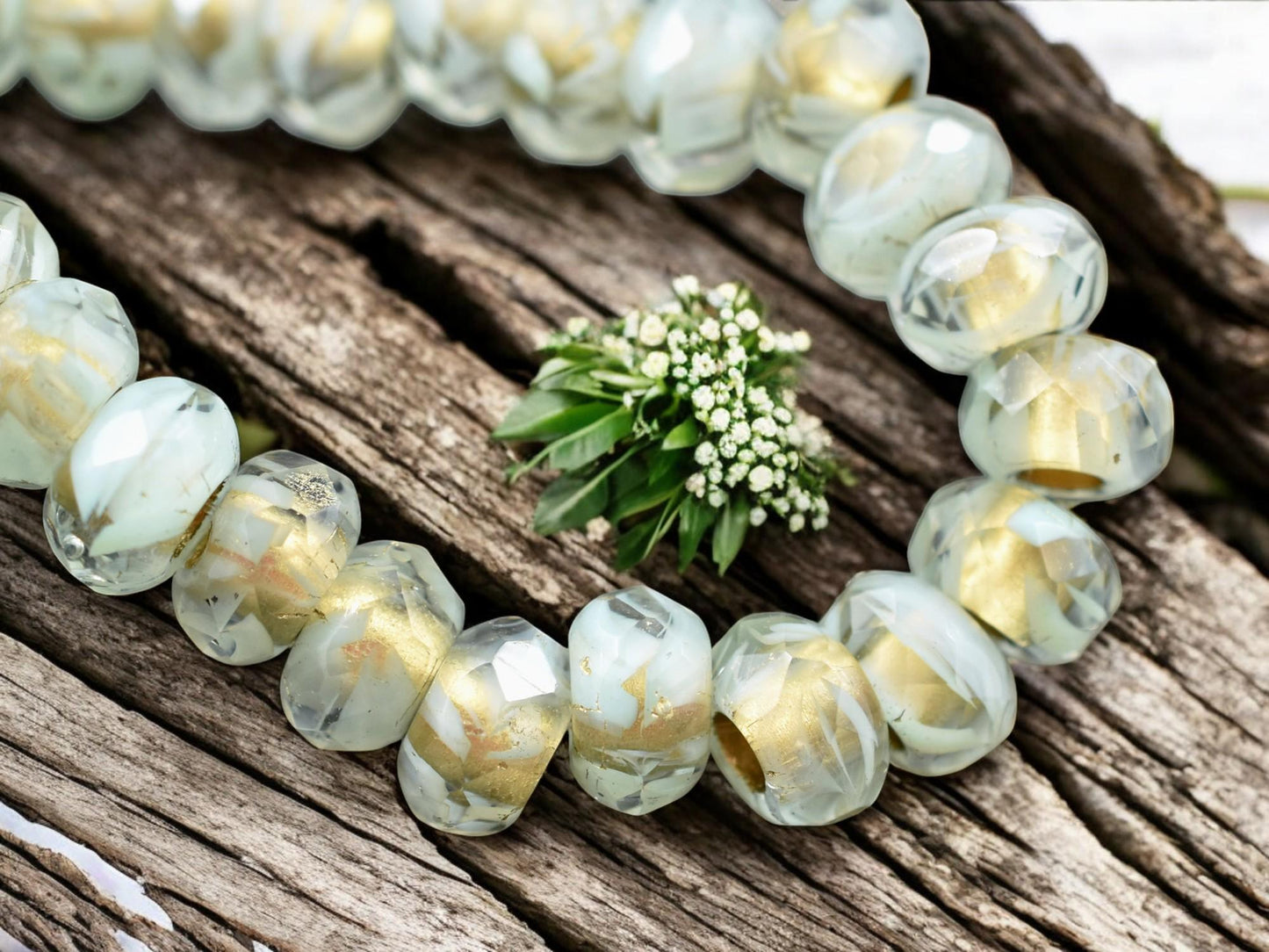 *25* 5x8mm Gold Lined Seafoam Crystal Faceted Large Hole Rondelle Roller Beads