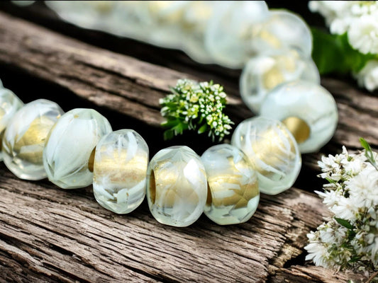 *25* 5x8mm Gold Lined Seafoam Crystal Faceted Large Hole Rondelle Roller Beads