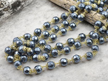 Pearl Chain - Rosary Chain - Beaded Chain - Czech Glass Pearls - Czech Glass Beads - Sold by the foot - (CH18)