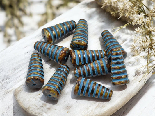 Czech Glass Beads - Picasso Beads - Cone Beads - Honeycomb Beads - 19x9mm - 10pcs Full Strand - (6091)