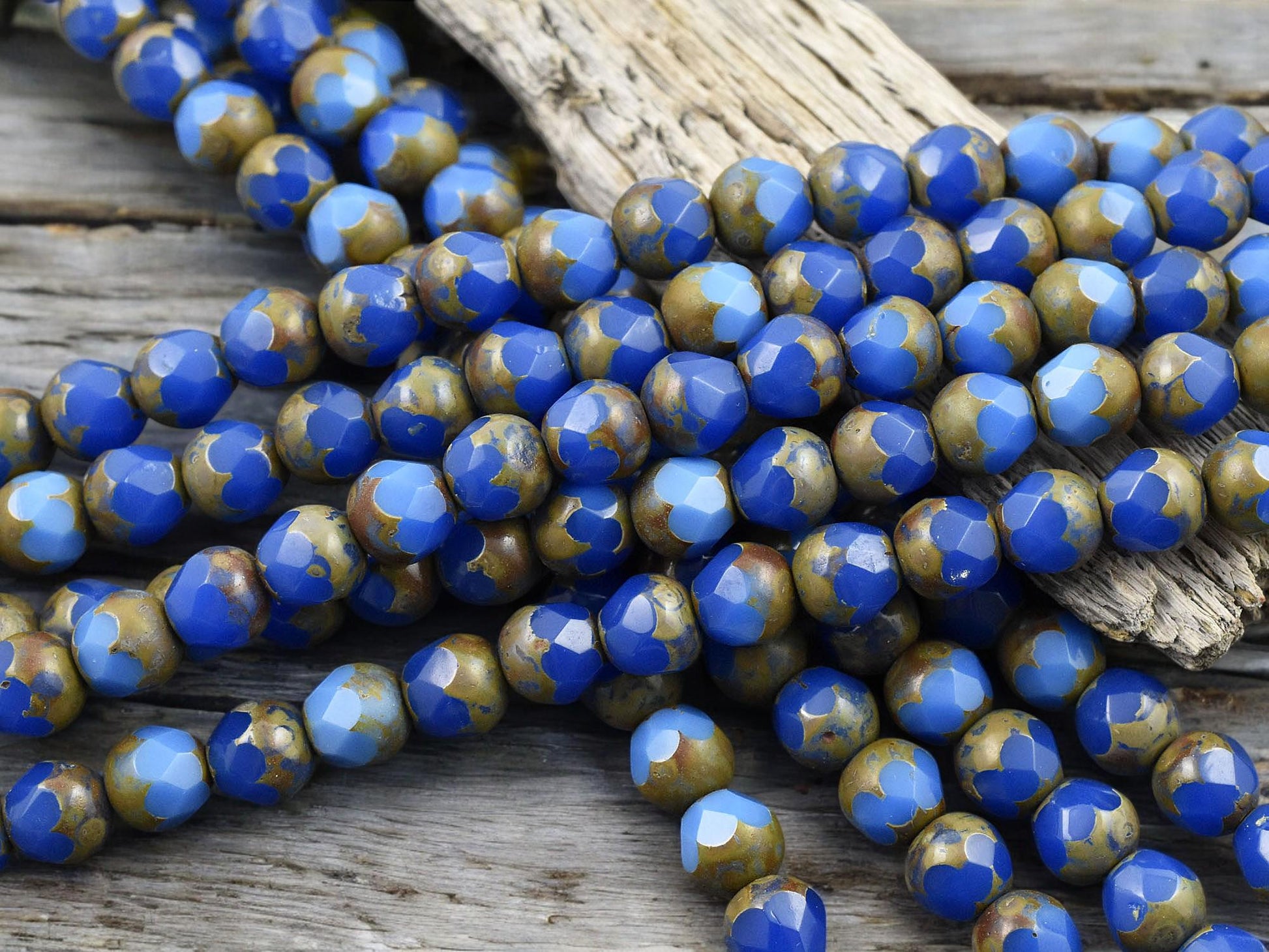 *19* 8mm Pacific Blue Opal Picasso Central Cut Beads