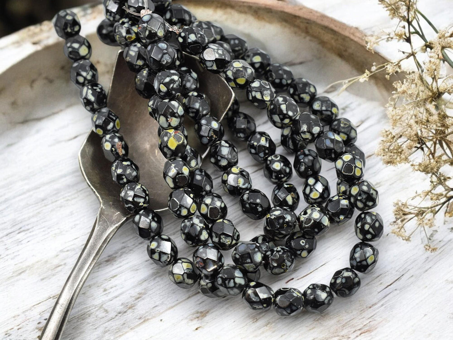 Picasso Beads - Czech Glass Beads - 6mm Beads - Fire Polished Beads - Black Beads - Round Beads - 25pcs - 6mm - (5819)