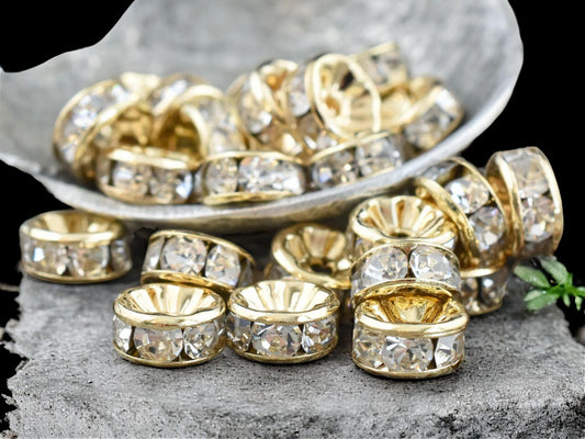 Light Rose Gold Rhinestone Rondelle Spacer Beads