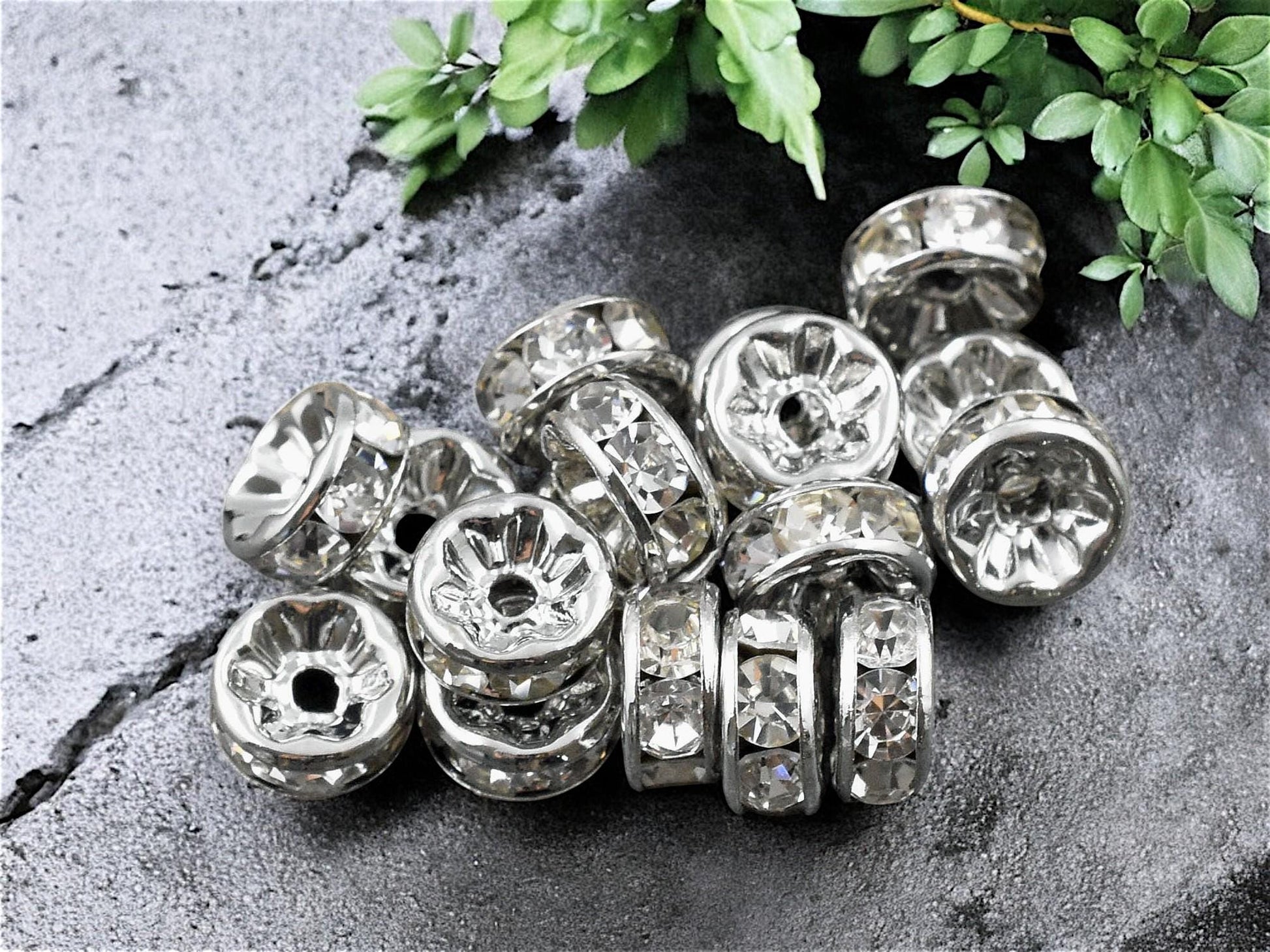 Pewter w/ Crystal Rhinestone Rondelle Spacer Beads