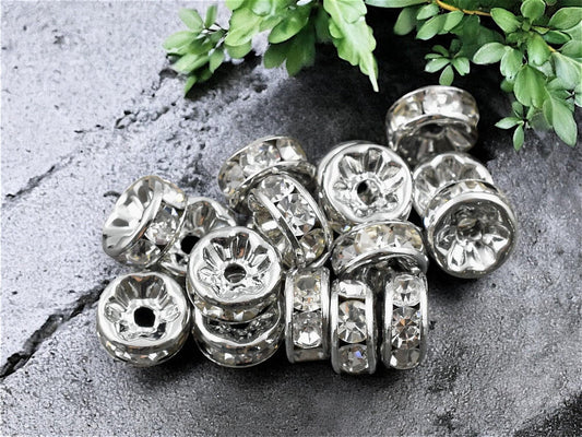 Pewter w/ Crystal Rhinestone Rondelle Spacer Beads