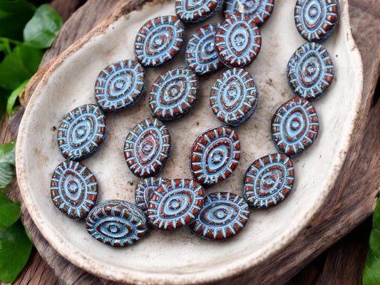 Czech Glass Beads - Evil Eye Beads - Mystic Eye Beads - Picasso Beads - Full Strand - 10pcs - 14x11mm - (1439)