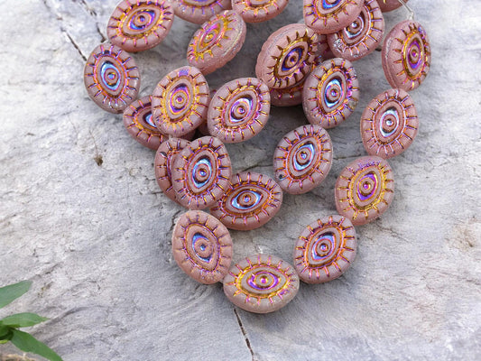 Czech Glass Beads - Evil Eye Beads - Mystic Eye Beads - Full Strand - 10pcs - 14x11mm - (4839)