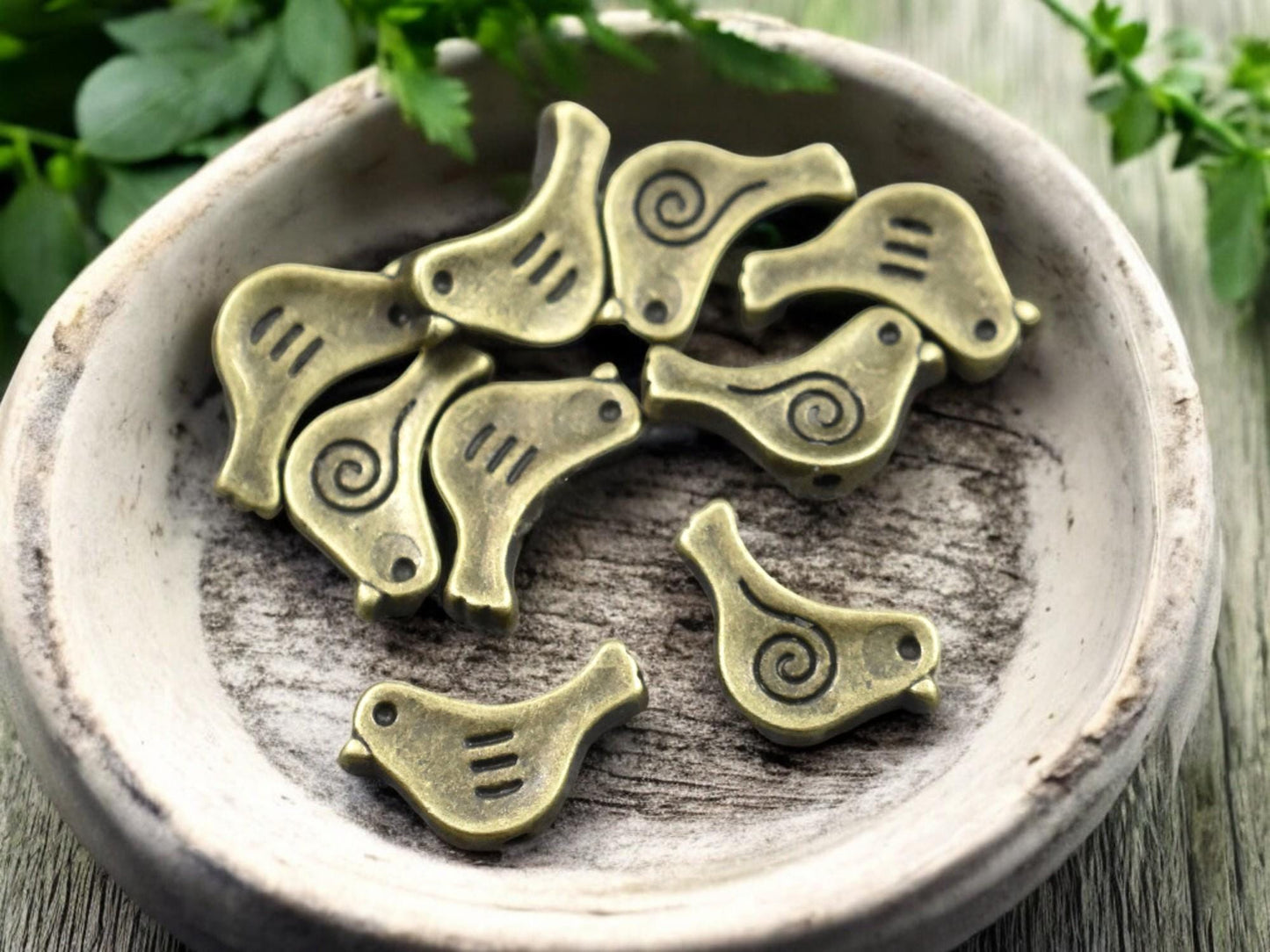 *10* 9x15mm Antique Bronze Bird Beads