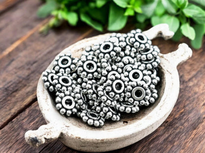 6.5mm Antique Silver Daisy Spacer Beads -- Choose Your Quantity