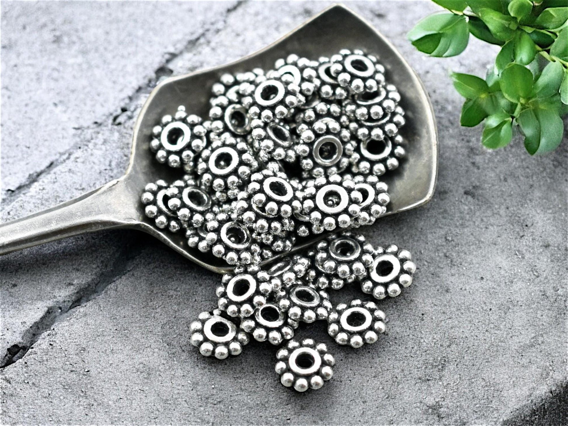 6.5mm Antique Silver Daisy Spacer Beads -- Choose Your Quantity