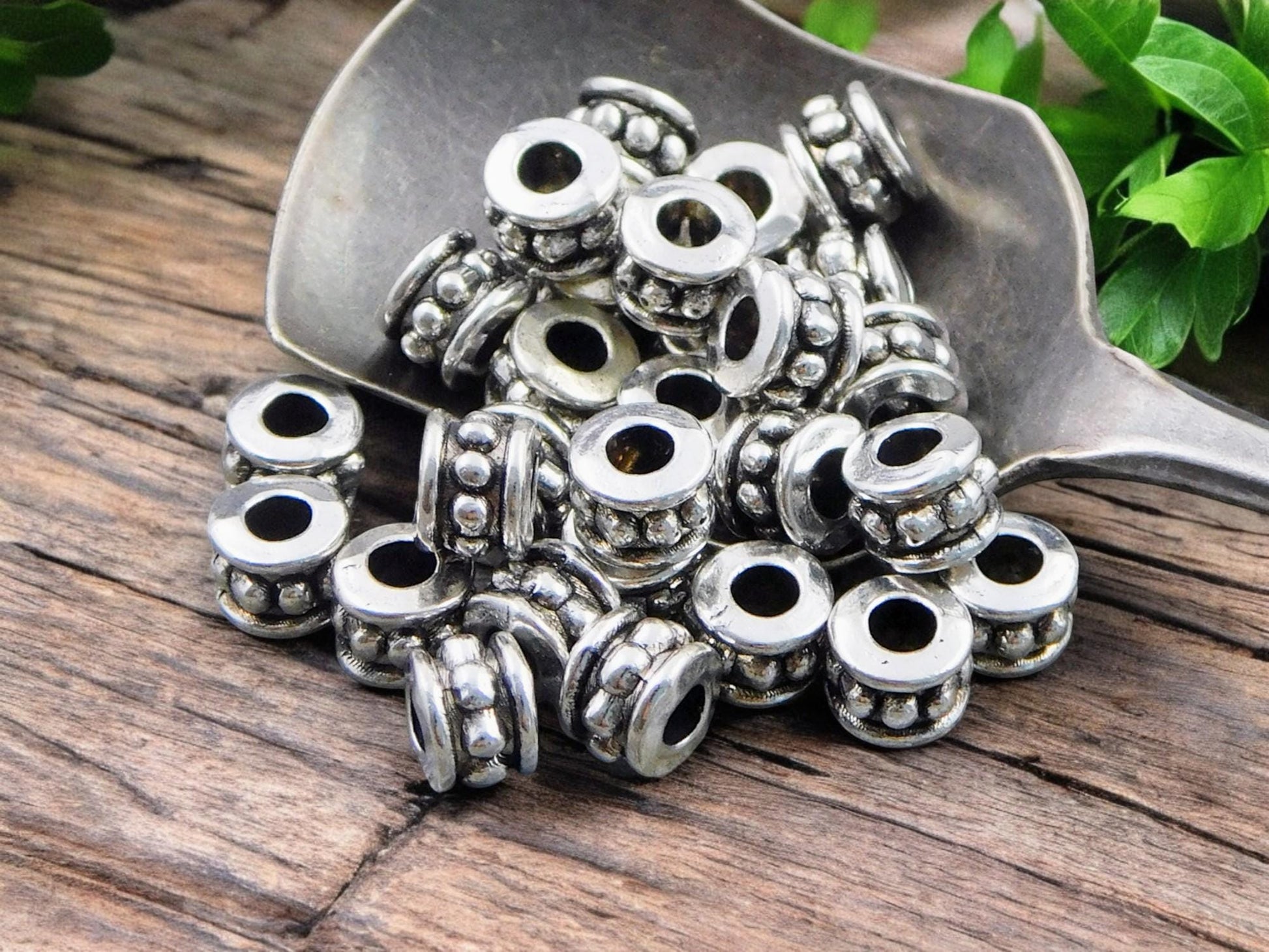 *100* 4x6mm Antique Silver Large Hole Rondelle Spacer Beads