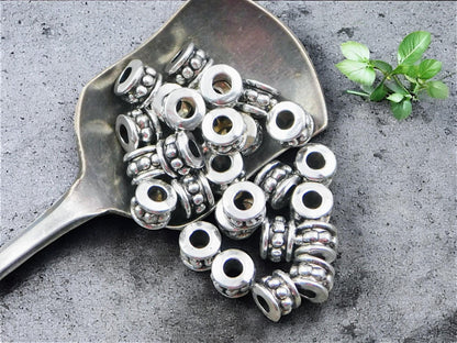 *100* 4x6mm Antique Silver Large Hole Rondelle Spacer Beads