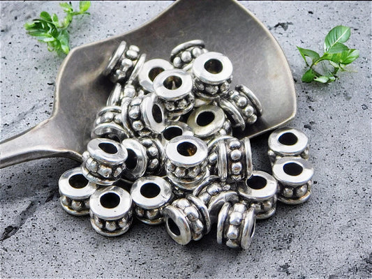 *100* 4x6mm Antique Silver Large Hole Rondelle Spacer Beads
