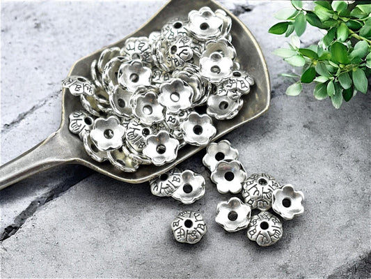*250* 6mm Antique Silver Bead Caps