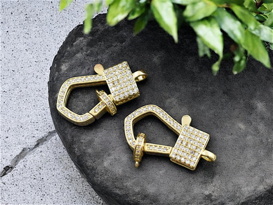 25x15mm Micro Pave Cubic Zirconia Gold Lobster Clasp