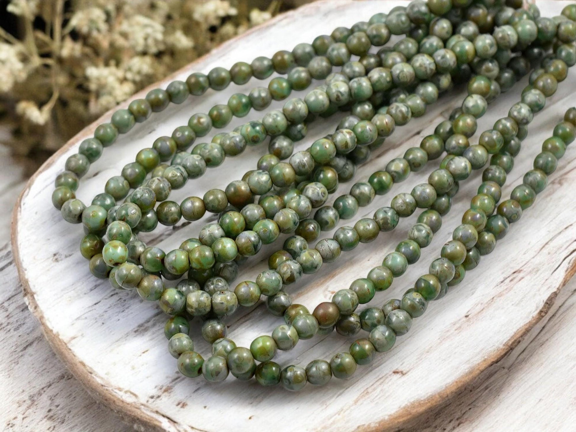 Picasso Beads - Czech Glass Beads - Round Beads - Druk Beads - Round Beads - 4mm - 50pcs - (3904)