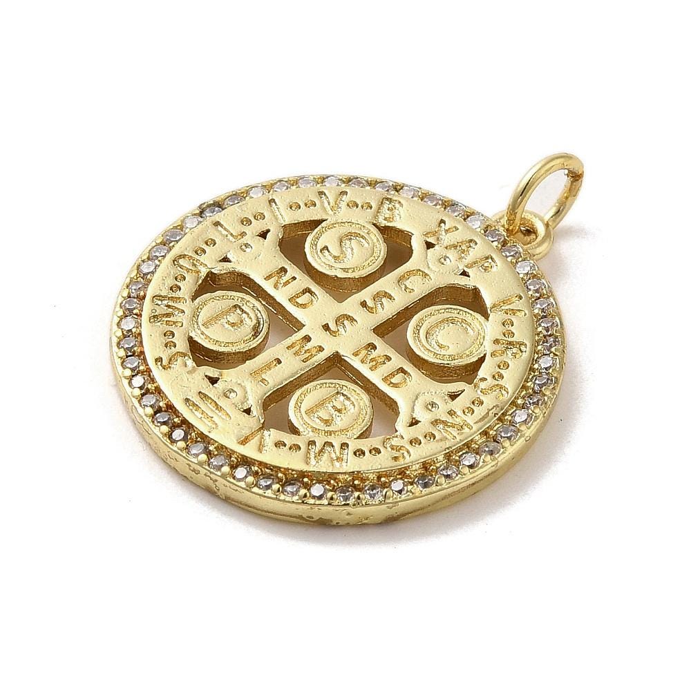 Gold Pendants - Metal Charms - Cross Charms - Religious Charms - 24x22mm - 1pc - (5409)
