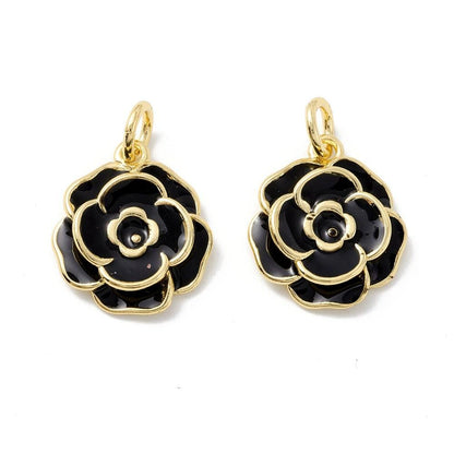 Flower Charms - Enamel Charms - 18k Gold Charms - Jewelry Making Charms - 17x15mm - 4pcs