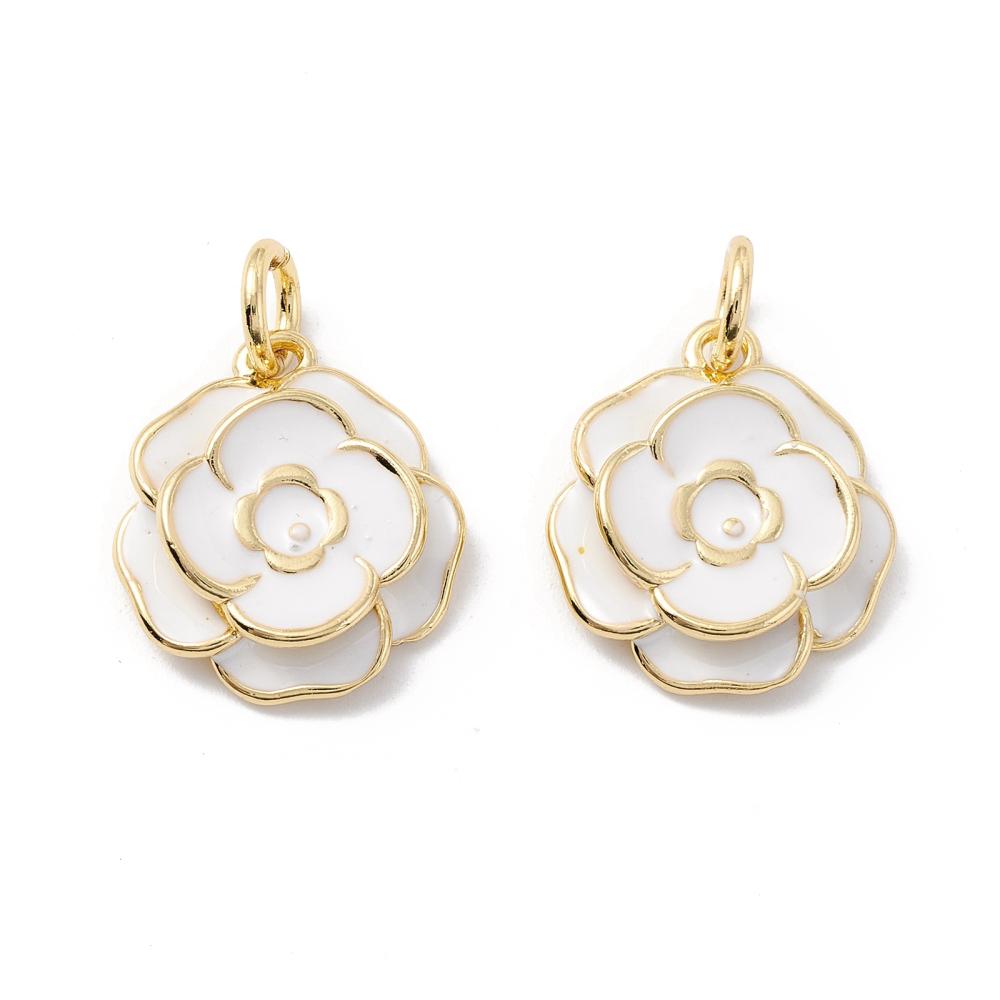 Flower Charms - Enamel Charms - 18k Gold Charms - Jewelry Making Charms - 17x15mm - 4pcs