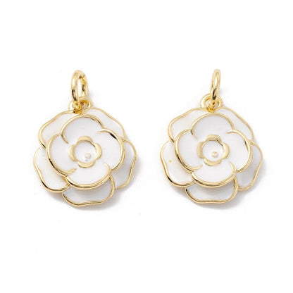 Flower Charms - Enamel Charms - 18k Gold Charms - Jewelry Making Charms - 17x15mm - 4pcs