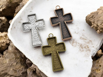 Metal Pendant - Cross Pendant - DIY Resin Jewelry - Open Bezel Pendant - 70x43mm - 2pcs