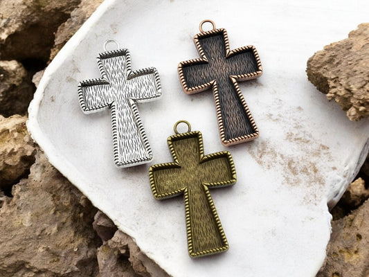 Metal Pendant - Cross Pendant - DIY Resin Jewelry - Open Bezel Pendant - 70x43mm - 2pcs