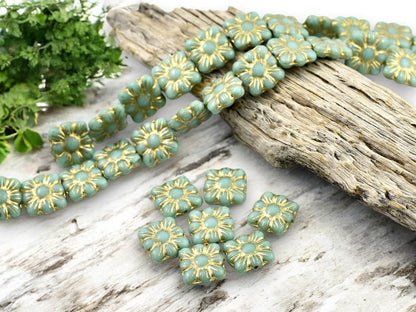 Czech Glass Beads - Flower Beads - Czech Glass Flowers - Square Flowers - 11mm Flower - 13pcs - (4705)
